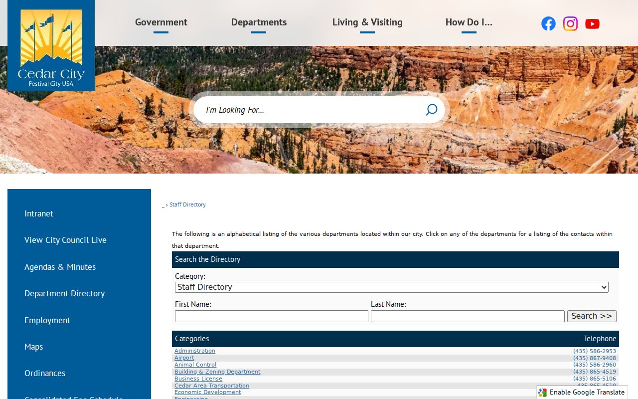 Cedar City people directories city staff search