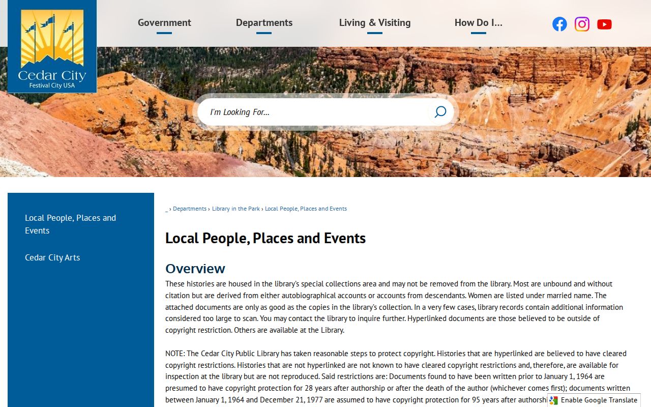 Cedar City people directories library local history