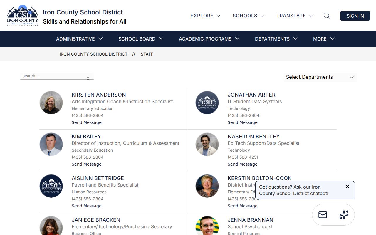 Cedar City people directories school district staff