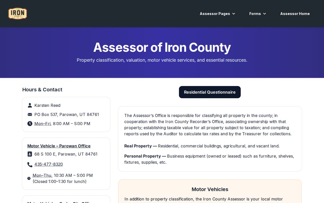 Cedar City public records at the Iron County Assessor portal