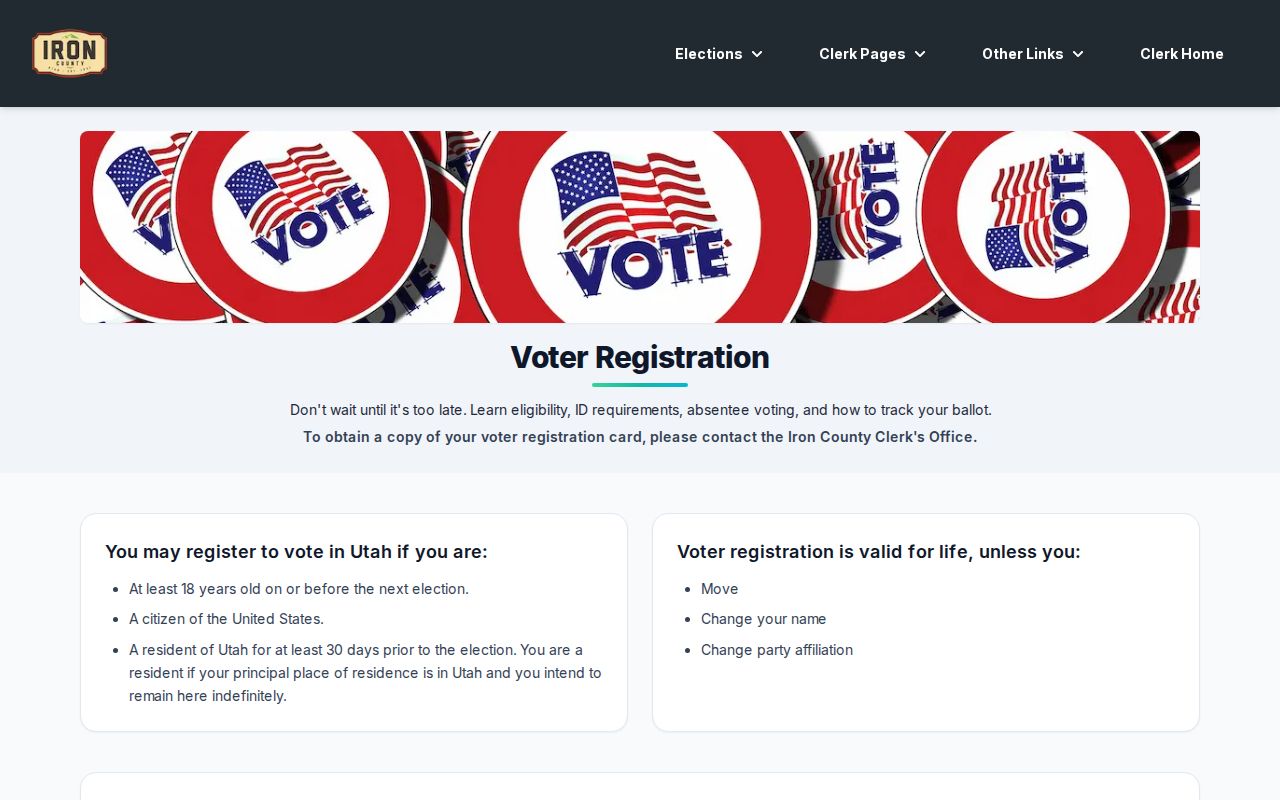 Cedar City voter registration records through the Iron County Clerk