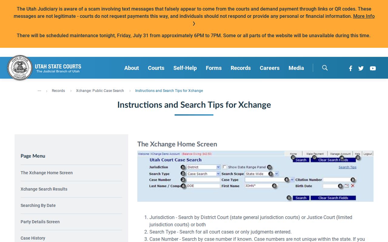Cedar City public records search through Utah Xchange courts